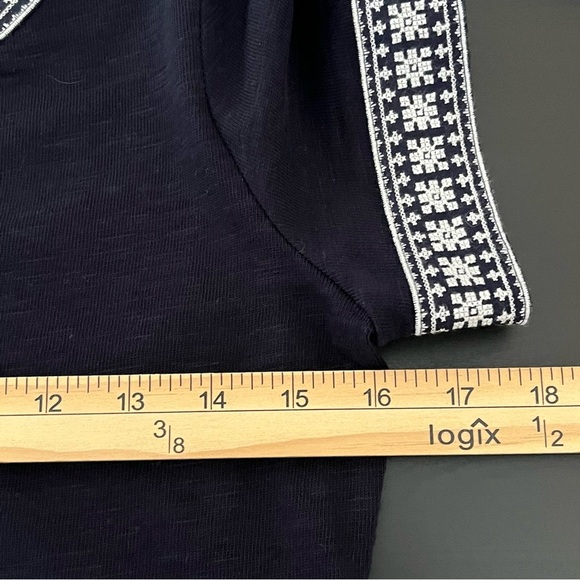 Talbots Embroidered Trim Cotton Navy & White Shift Dress - Picture 9 of 10